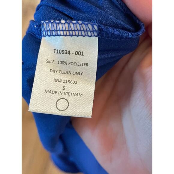 LUSH women's royal blue sheer blouse V-neck. Roll tab sleeve. Size Small - Picture 7 of 7